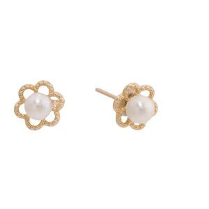 GEMOLIO Gold 14kt Gold Petite Pearl Flower Earrings